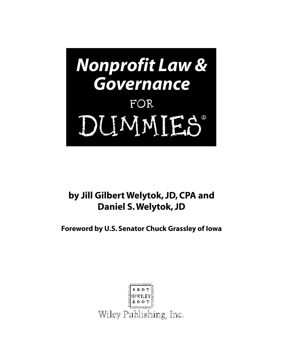Nonprofit Law & Governance for Dummies