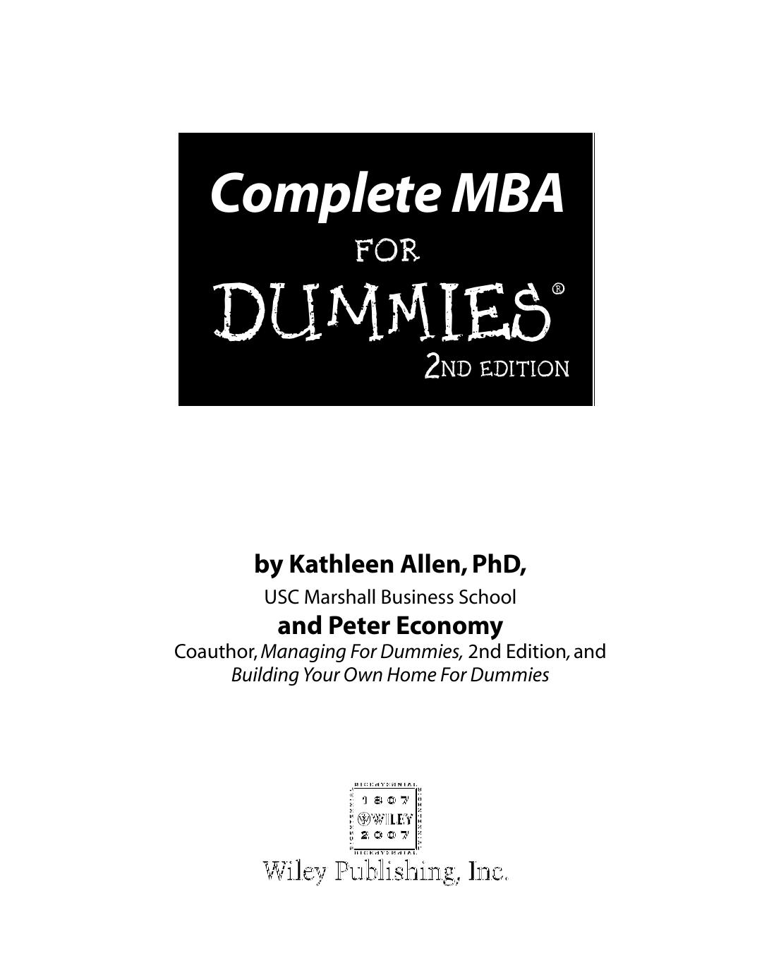 Complete MBA for Dummies, 2nd ED.