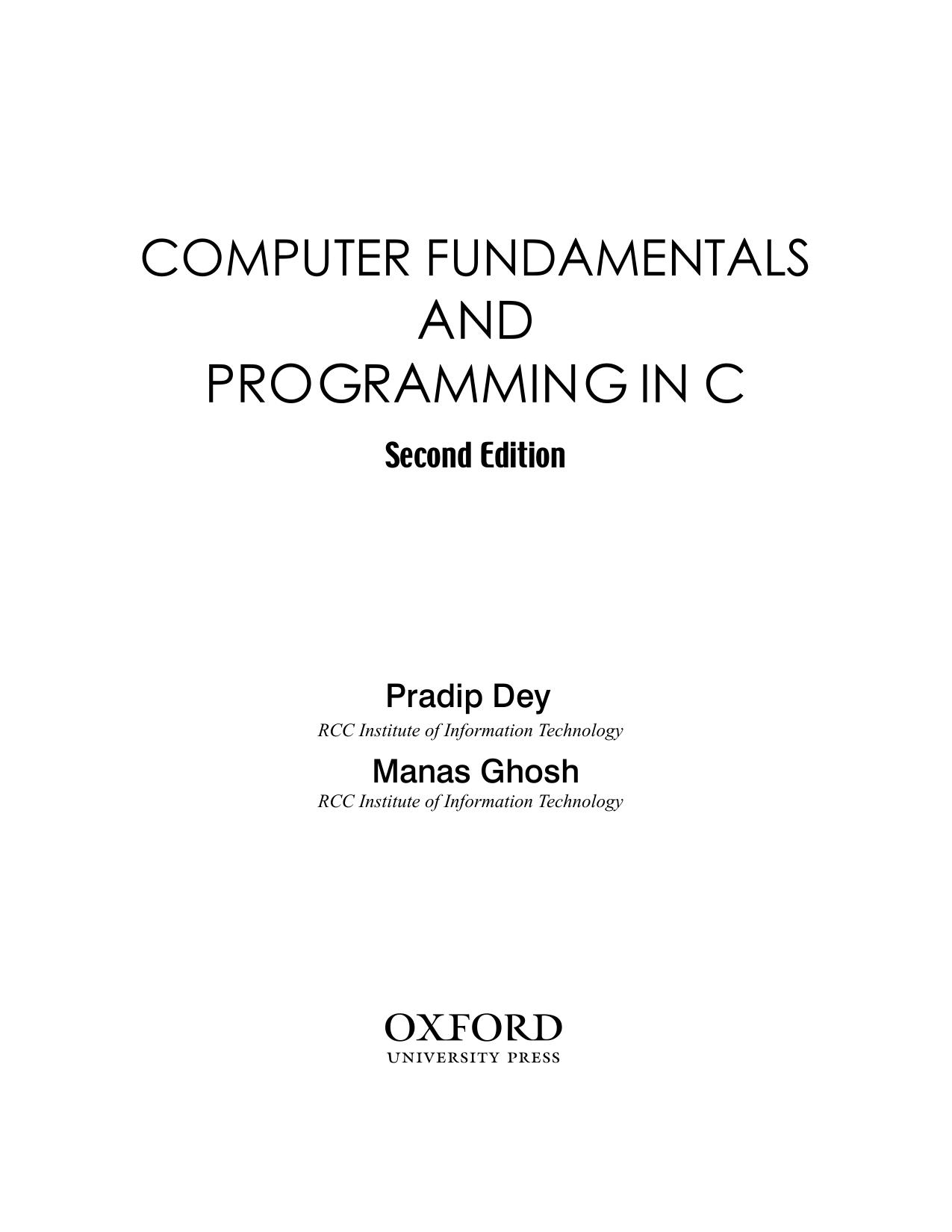 Pradip Dey Manas Ghosh Computer Fundamentals And Programming In C Oxford