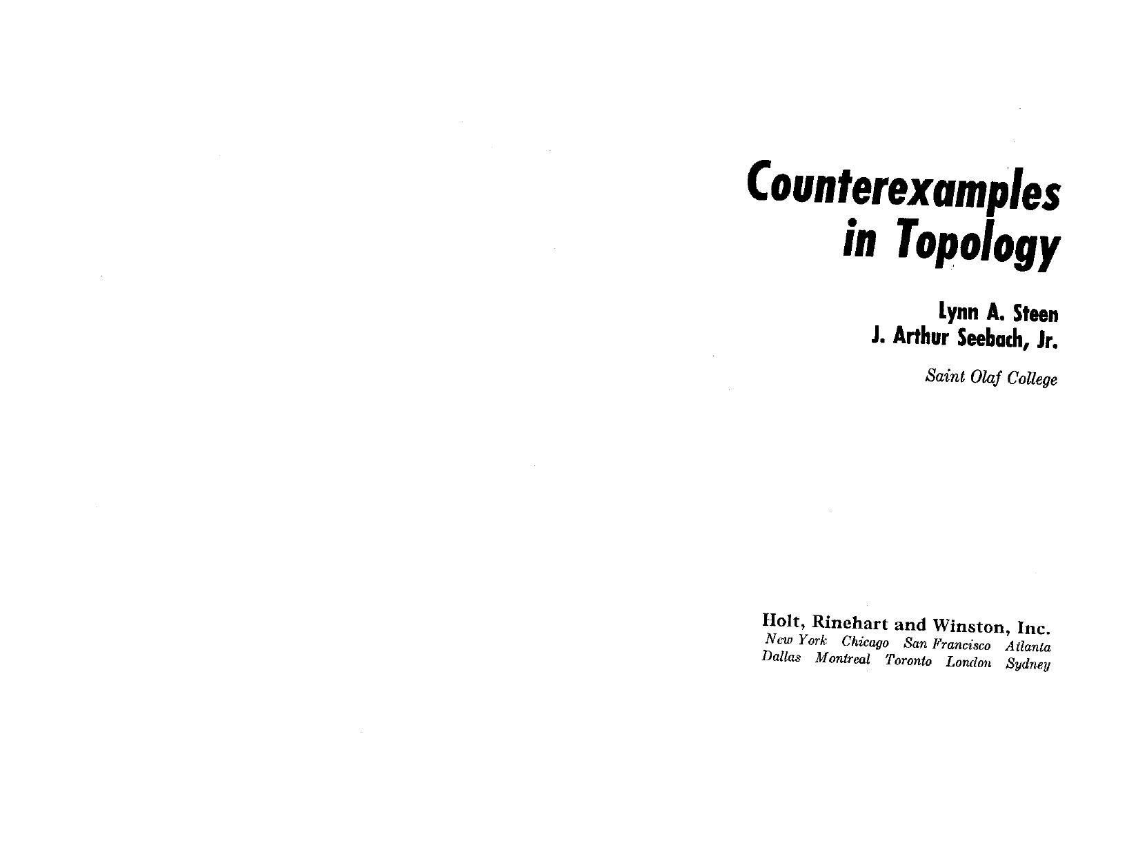 Counterexamples In Topology-Steen-Seebach