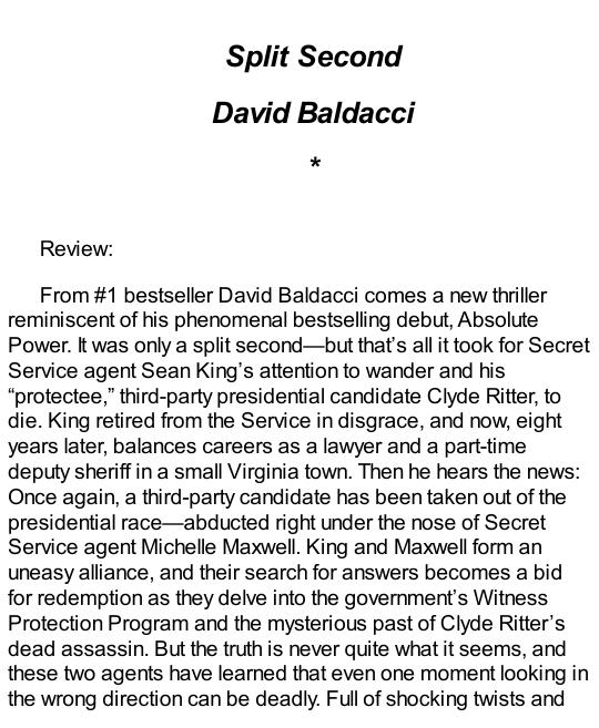 Baldacci, David - Split Second