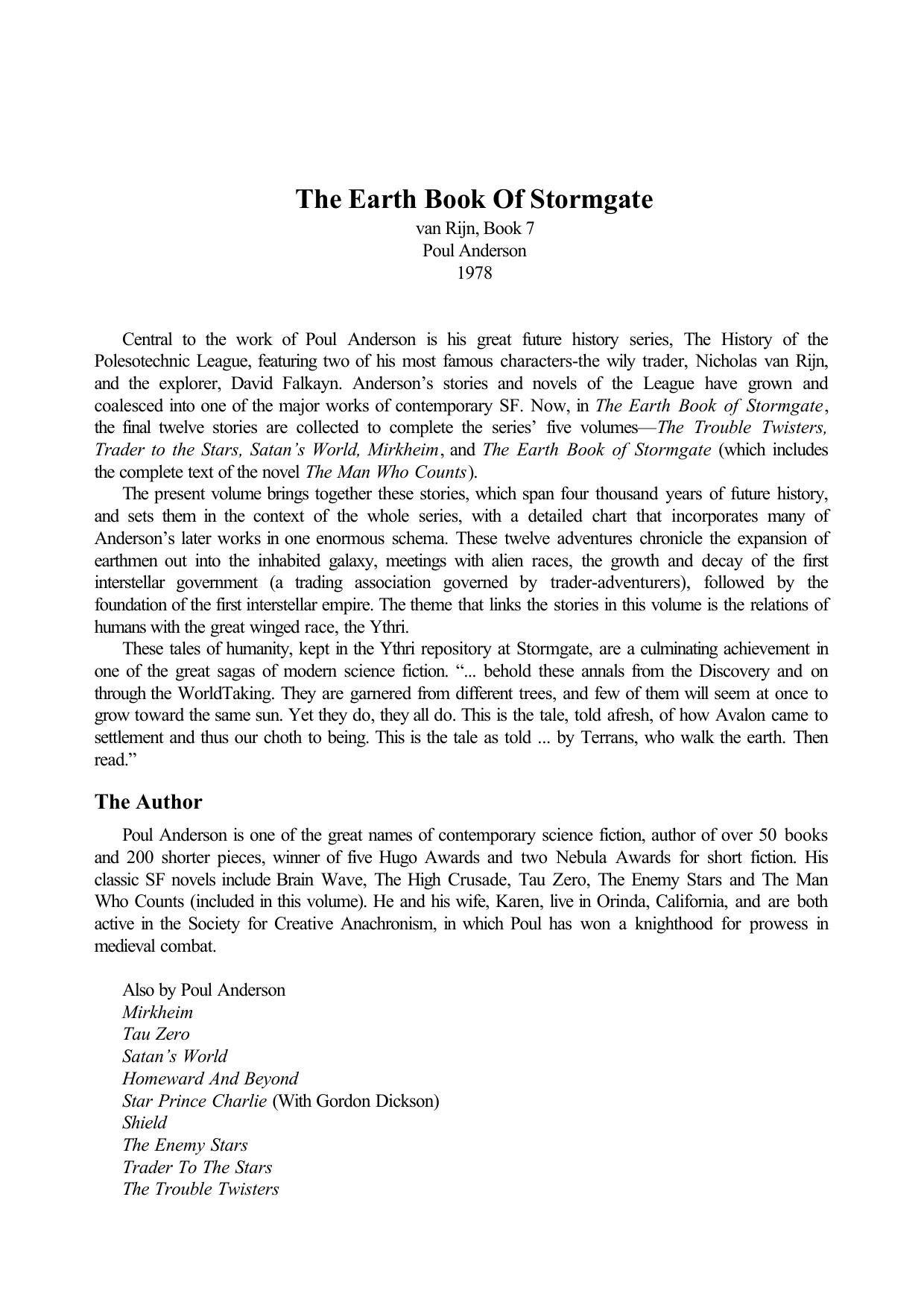 Anderson, Poul - The Earth Book of Stormgate