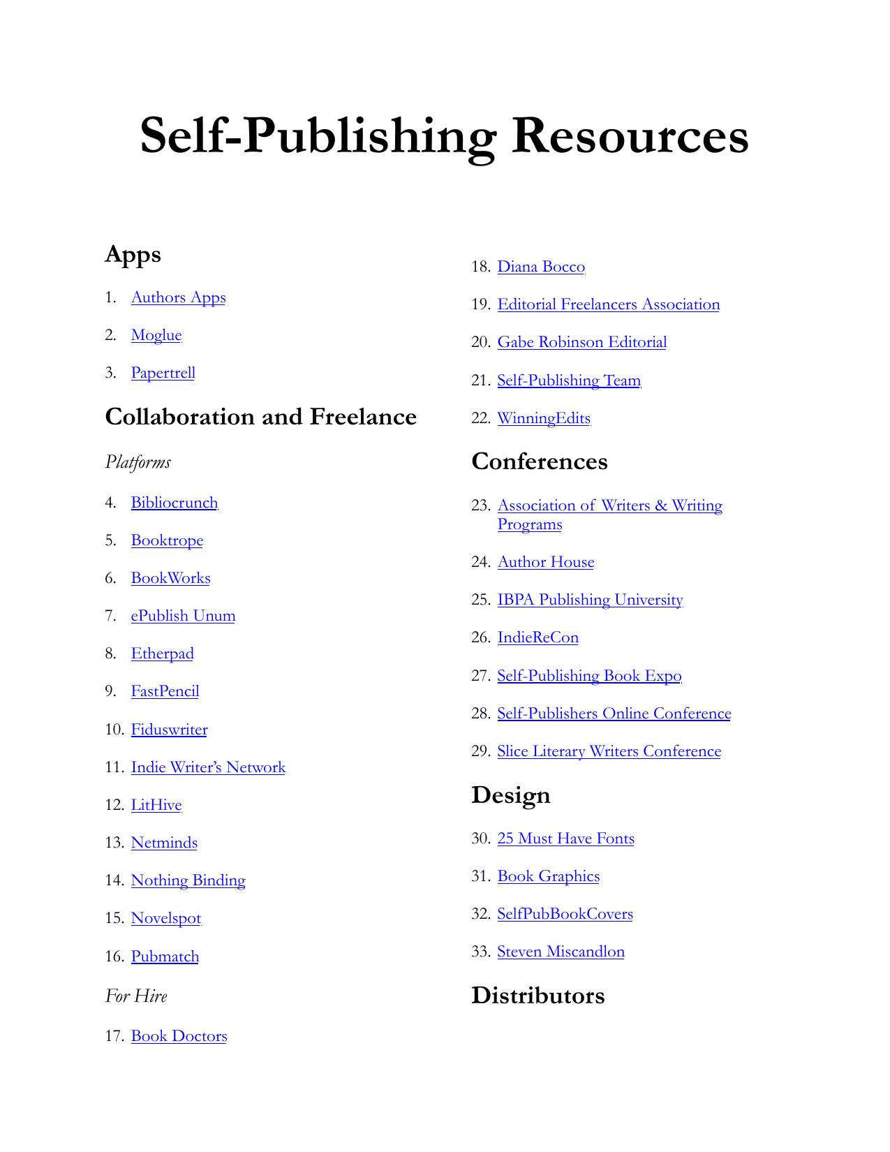 Self Publishing Resources